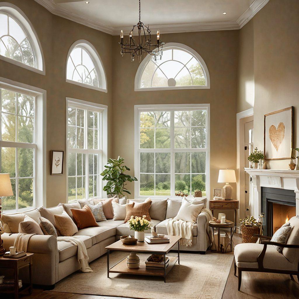 A comforting scene depicting a family gathered in their cozy living room, surrounded by symbols of protection like a shield, a house, and a heart. The family members are smiling, showcasing a sense of security and warmth. Soft, natural lighting enhances the feeling of safety and love. The overall atmosphere is inviting, provoking thoughts of peace and assurance in insurance choices. super-realistic. warm colors. soft lighting.