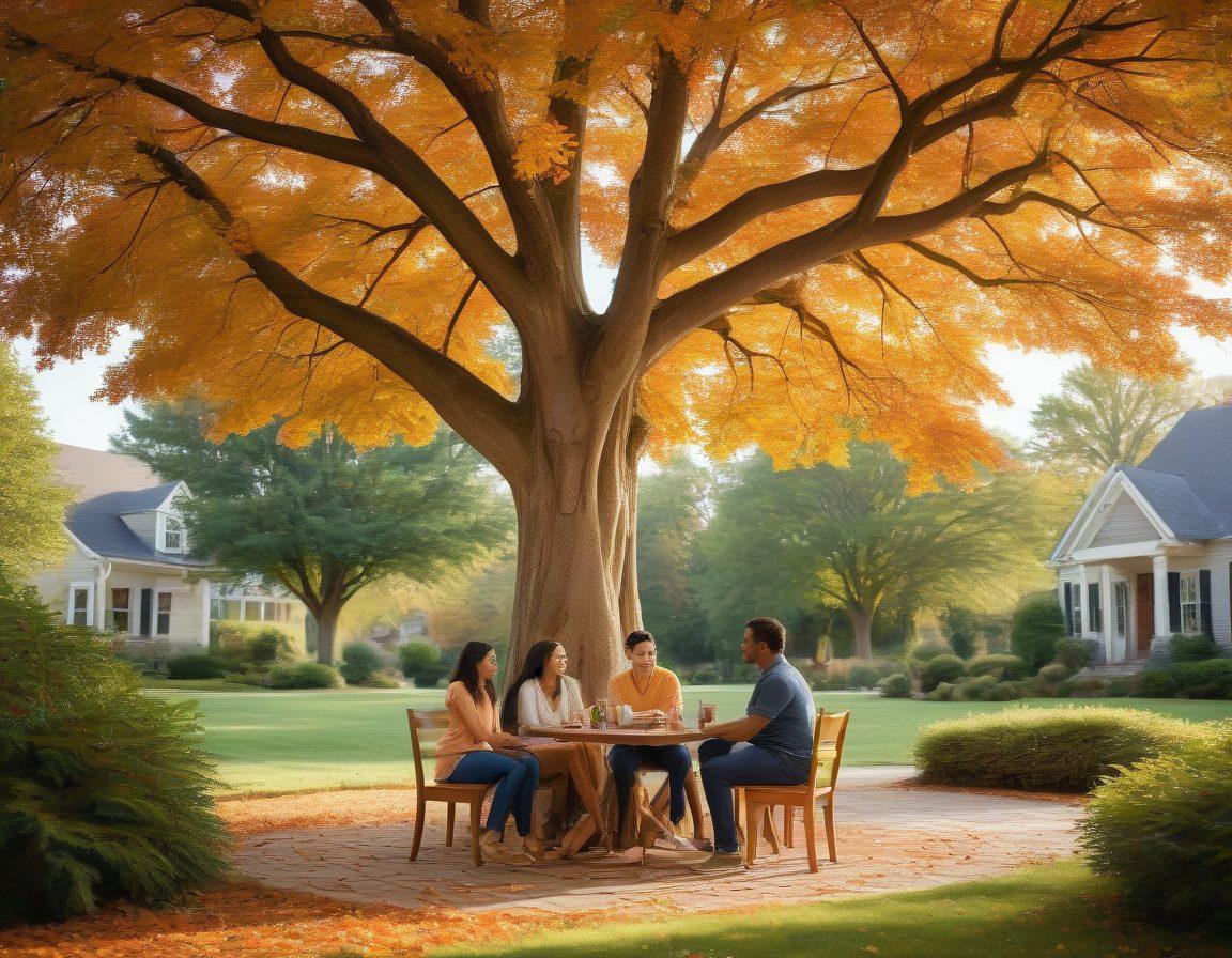 A warm and inviting visual featuring a diverse group of couples discussing various insurance policies, with a backdrop of a large tree symbolizing growth and protection. Incorporate icons of security, like a shield and a house, subtly integrated into the scene. The atmosphere should convey trust and partnership. soft focus. vibrant colors. illustrative style.
